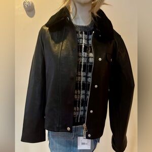 Black Leather Jacket with fur collar